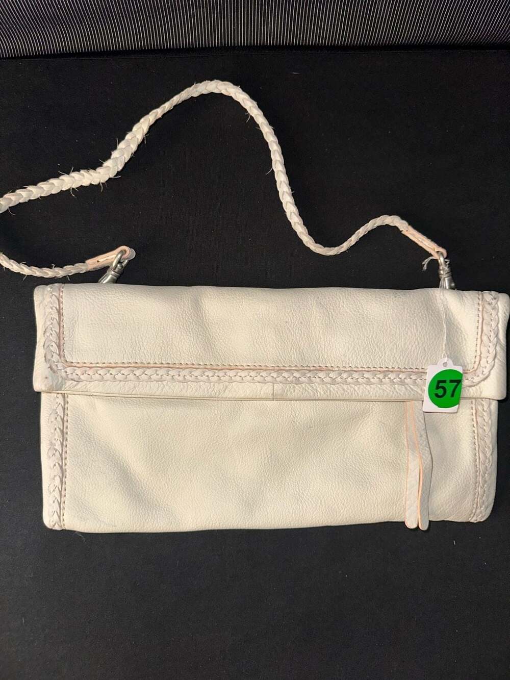 No.57 Sigrid Olsen Accessories Ivory Leather Whipstitch Fold-Over Crossbody Bag